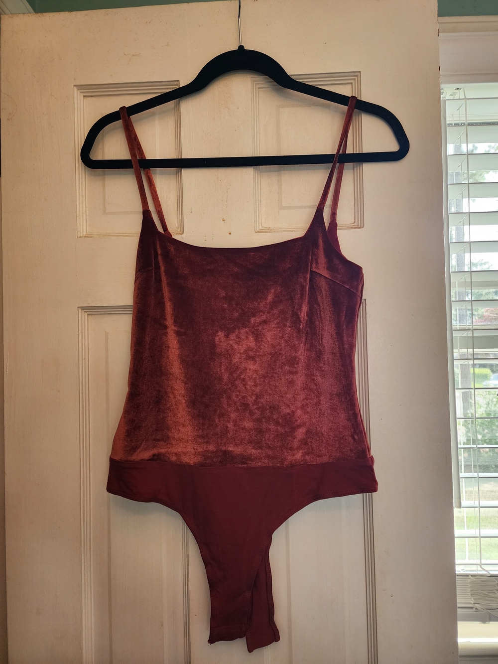 NWT Ultimate Babe Rust Orange Velvet Square Neck Bodysuit